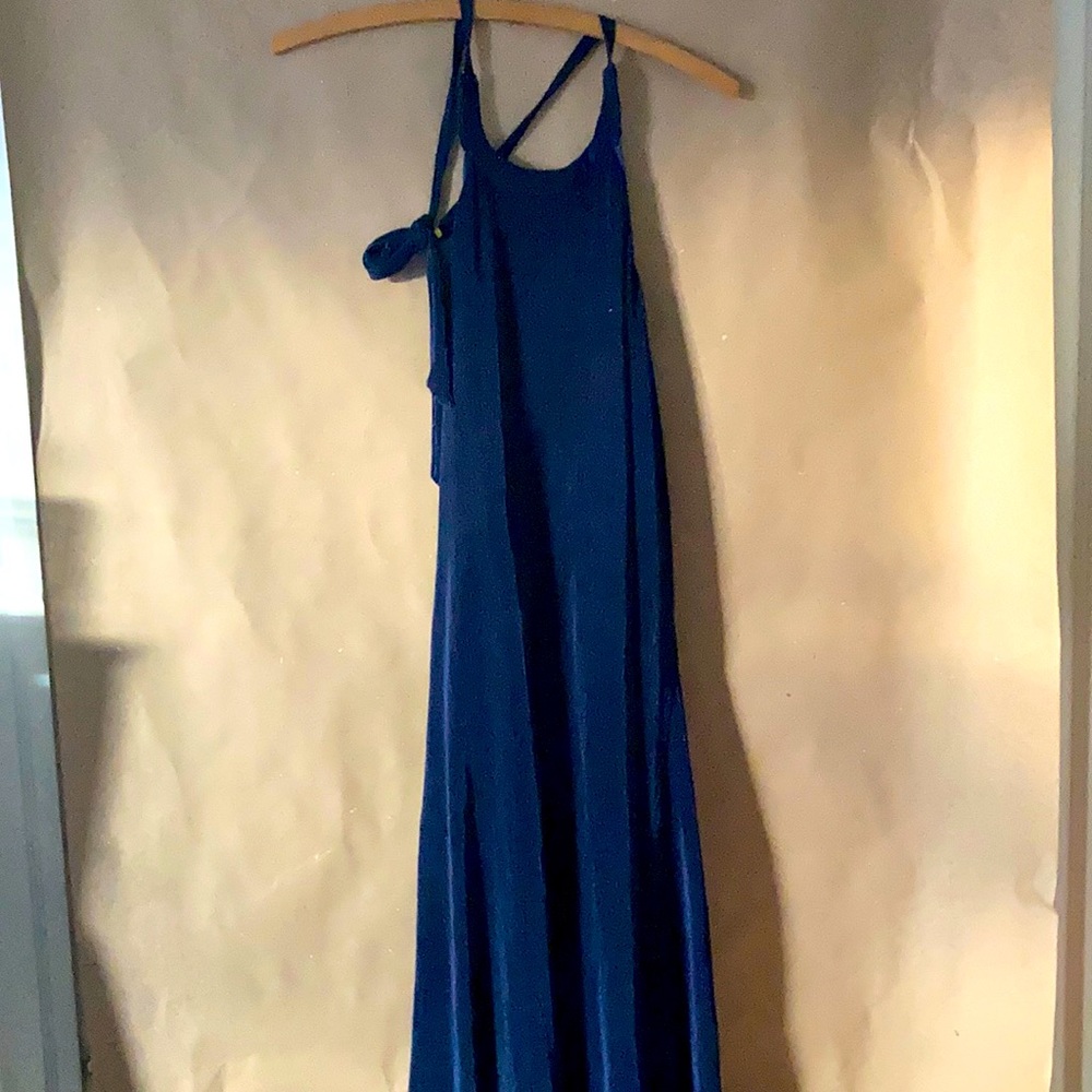 Blue ribbed halter dress